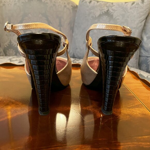 💯Authentic CHANEL Pink/Black Glitter Slingbacks - Size 37 - Picture 4 of 15